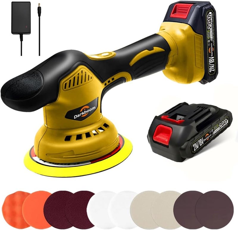 Darkboom Cordless Buffer Polisher 6 inch with 2Pcs 2.0Ah Rechargeable Batteries Compatible with Makita,and 1 Adapter Charger, 6 variable speed 5500RPM cordless sander, for Car Detailing/Polishing - Image 1